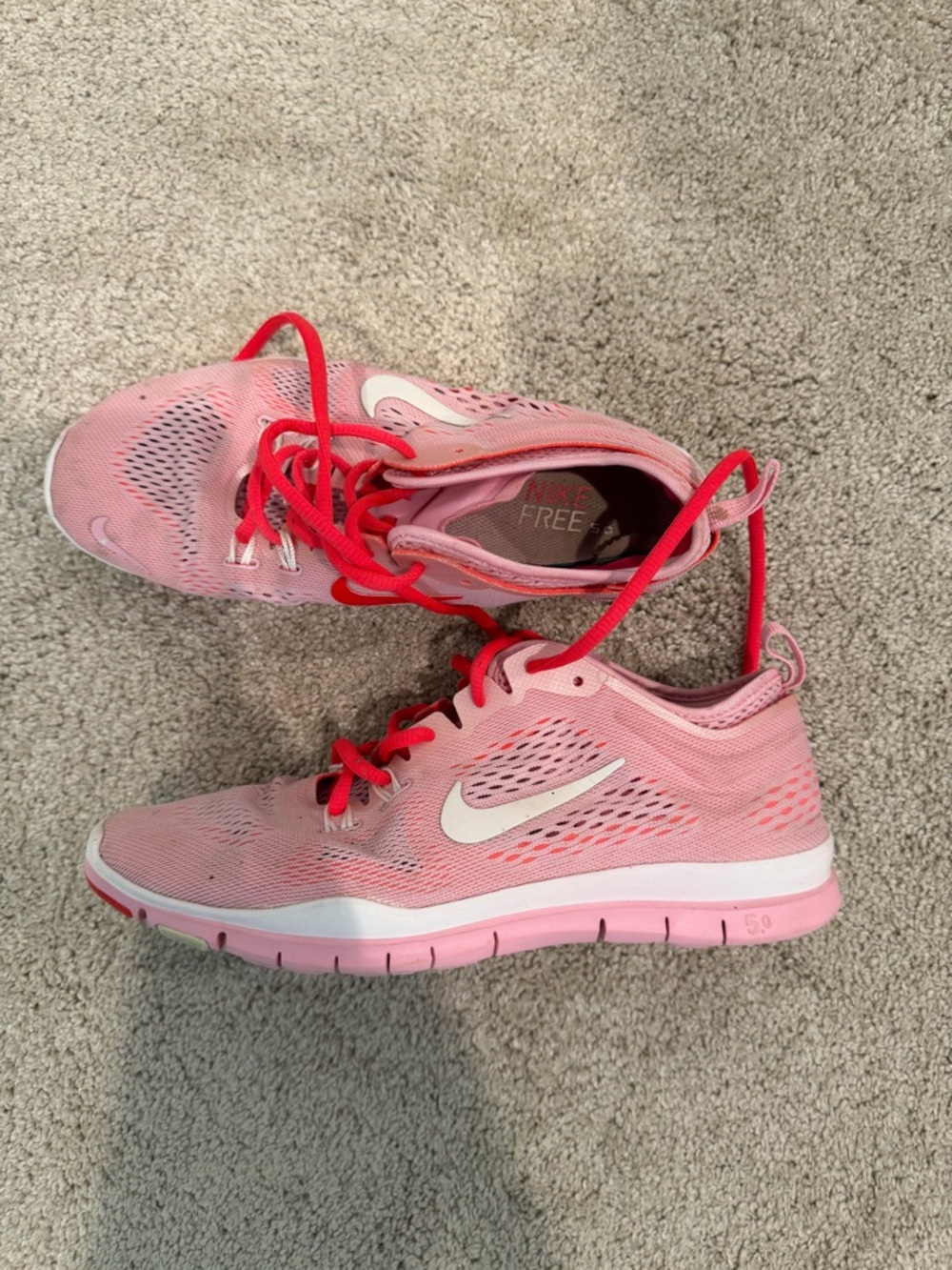 Nike Women’s Pink Athletic Running Shoes with Red Laces